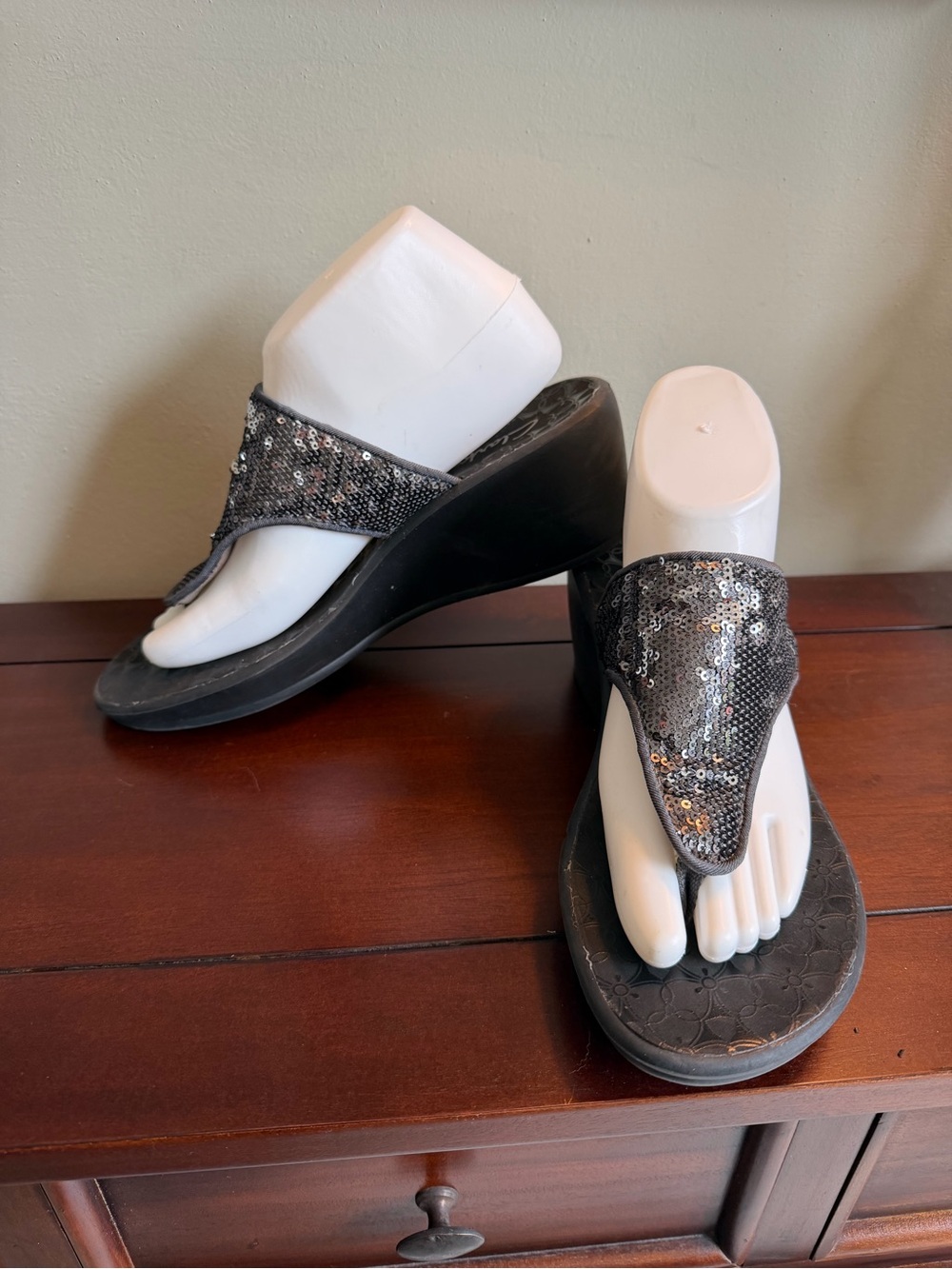 Clarks Silver/Gray Sequined Wedge Sandals